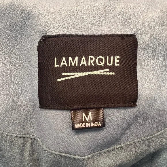 LAMARQUE Donna Blue Leather Moto Biker Jacket size Medium - Picture 9 of 11